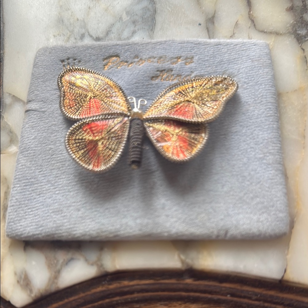 Craft Gold and Red Butterfly Brooch Intricate Design